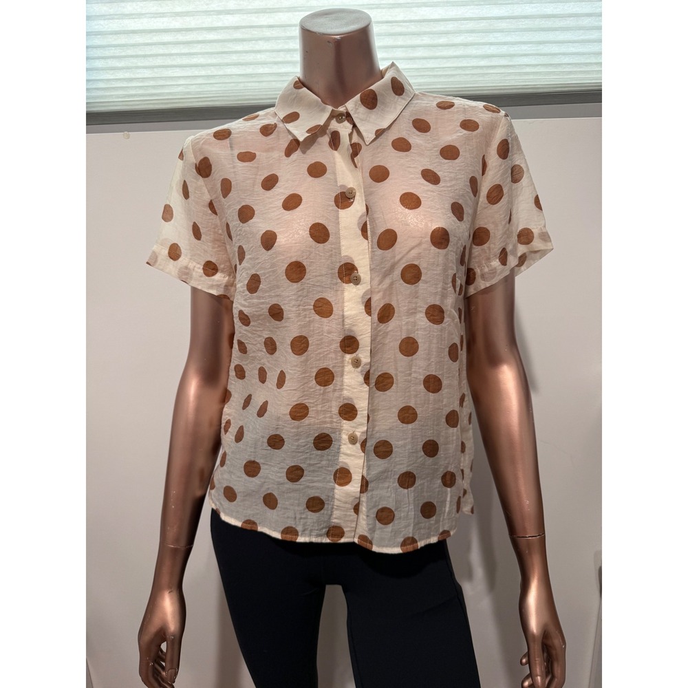 Cabi Polka Dot Button Down Off White Semi Sheer Romantic Collared Shirt Blouse/S